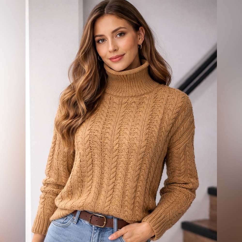 H&M brown  , mock neck ,balloon Sleeve   size SMALL